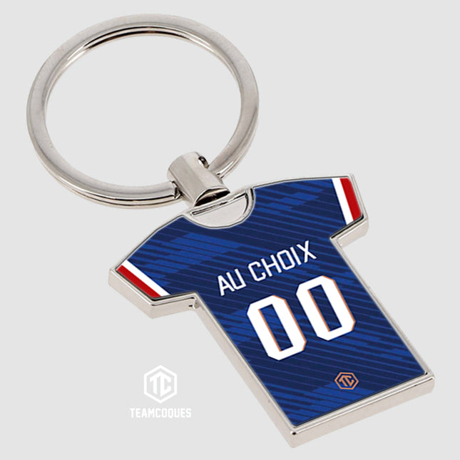 Porte-clés métal maillot foot FRANCE EDF 2026 DOMICILE n°2 personnalisable - TEAMCOQUES