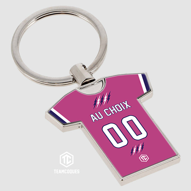 Porte-clés métal maillot rugby SF PARIS rose n°2 personnalisable - TEAMCOQUES