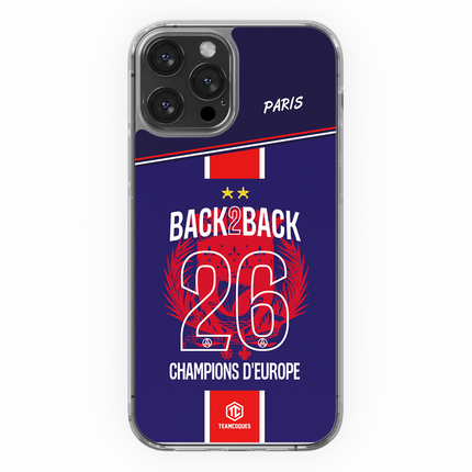 Coque foot PARIS SG COLLECTOR 2026 - CHAMPIONS D'EUROPE - MAILLOT 2 ÉTOILES - CHAMPIONS LEAGUE BACK TO BACK BACK2BACK - TEAMCOQUES