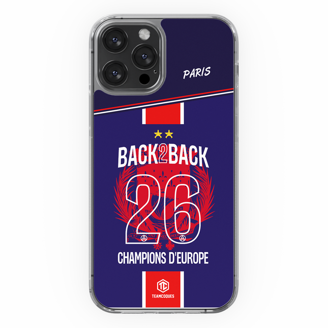 Coque foot PARIS SG COLLECTOR 2026 - CHAMPIONS D'EUROPE - MAILLOT 2 ÉTOILES - CHAMPIONS LEAGUE BACK TO BACK BACK2BACK - TEAMCOQUES