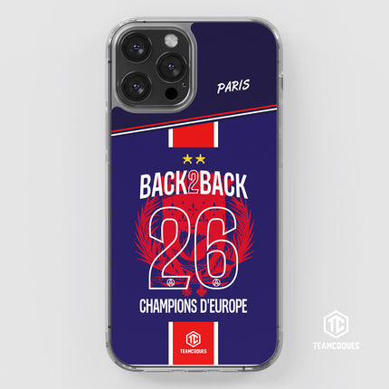 Coque foot PARIS SG COLLECTOR 2026 - CHAMPIONS D'EUROPE - MAILLOT 2 ÉTOILES - CHAMPIONS LEAGUE BACK TO BACK BACK2BACK - TEAMCOQUES