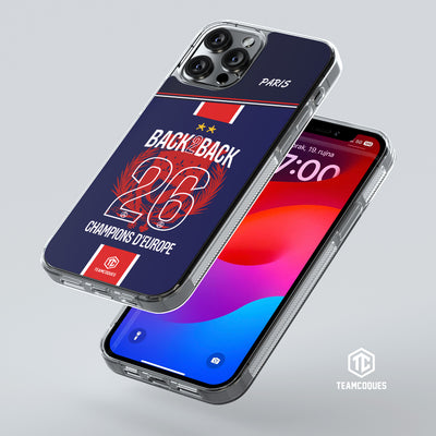 Coque foot PARIS SG COLLECTOR 2026 - CHAMPIONS D'EUROPE - MAILLOT 2 ÉTOILES - CHAMPIONS LEAGUE BACK TO BACK BACK2BACK - TEAMCOQUES