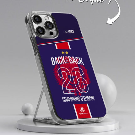 Coque foot PARIS SG COLLECTOR 2026 - CHAMPIONS D'EUROPE - MAILLOT 2 ÉTOILES - CHAMPIONS LEAGUE BACK TO BACK BACK2BACK - TEAMCOQUES