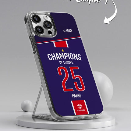 Vidéo Coque foot PARIS SG COLLECTOR CHAMPIONS D'EUROPE CHAMPIONS LEAGUE 2025 MAILLOT - TEAMCOQUES