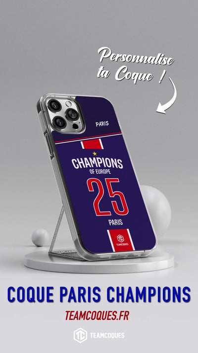 Vidéo Coque foot PARIS SG COLLECTOR CHAMPIONS D'EUROPE CHAMPIONS LEAGUE 2025 MAILLOT - TEAMCOQUES