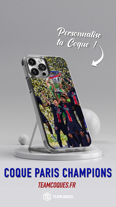 Vidéo Coque foot PARIS SG COLLECTOR CHAMPIONS D'EUROPE CHAMPIONS LEAGUE 2025 CONFETTIS - TEAMCOQUES