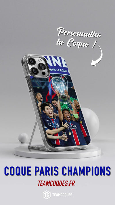 Vidéo Coque foot PARIS SG COLLECTOR CHAMPIONS D'EUROPE CHAMPIONS LEAGUE 2025 WINNERS - TEAMCOQUES