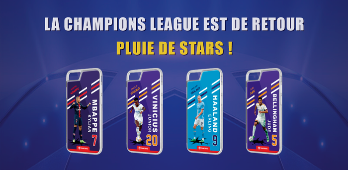 TEAMCOQUES - Coques de smartphones personnalisables - La Champions League est de retour, Pluie de stars ! PSG Real Madrid Manchester City Bayern Munich Barcelone Barça MBappé Vinicius Haaland Bellingham Kane